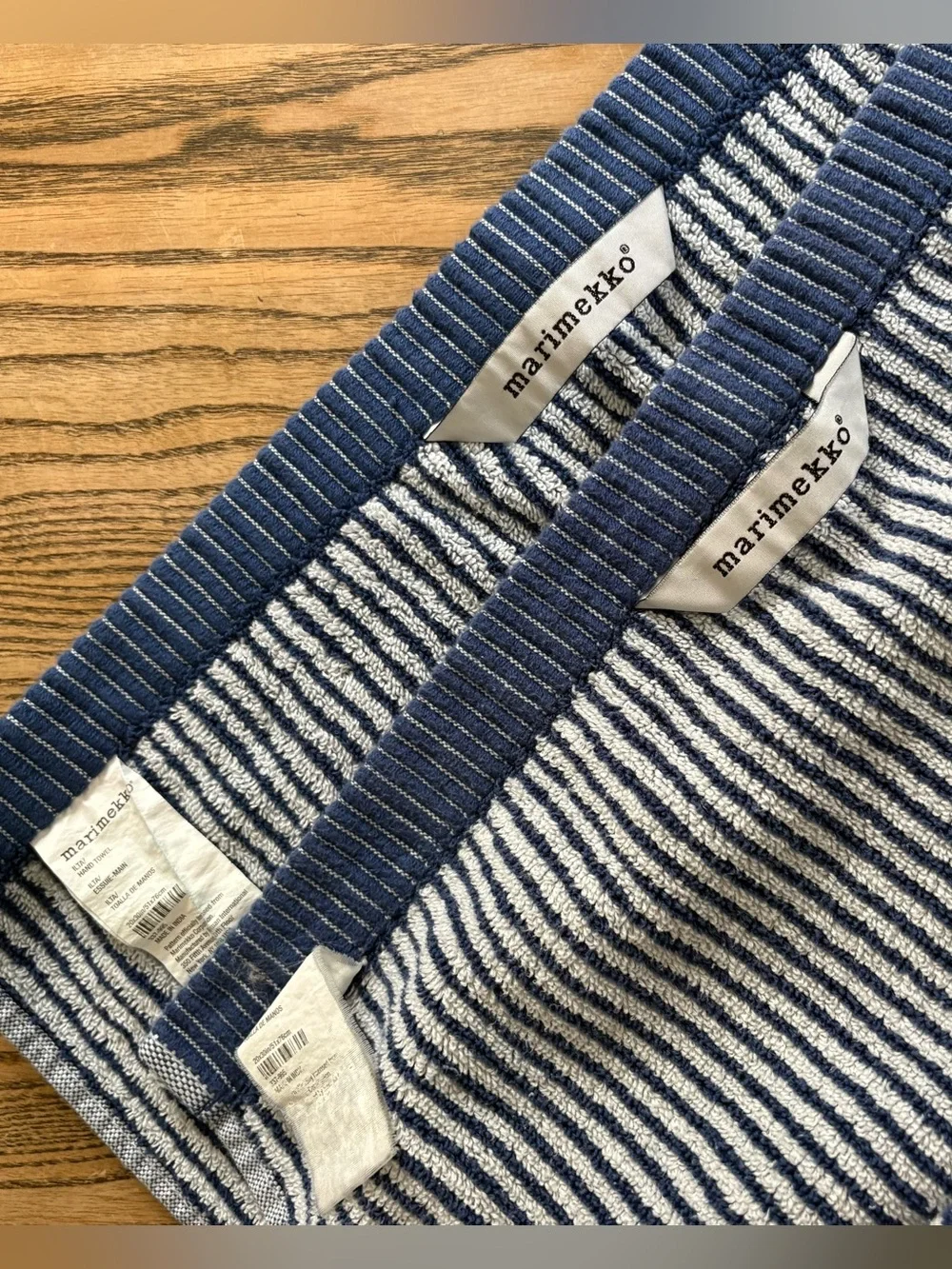MARIMEKKO ILTA set of 4 blue and white stripe towels 2 wash cloth 2 hand towel